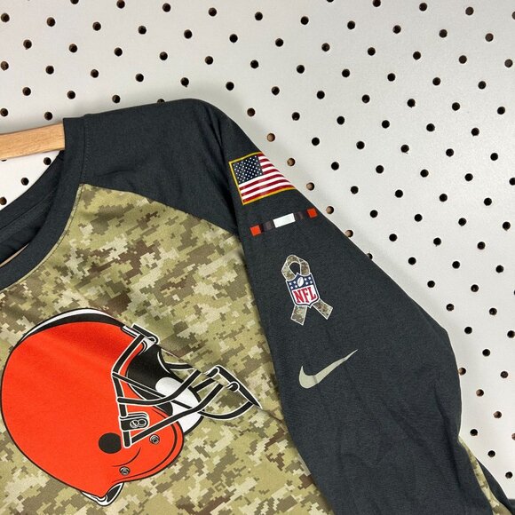 Cleveland Browns Nike T Shirt Medium On Field Camo Workout 3/4 Sleeve NFL USA - Picture 4 of 7